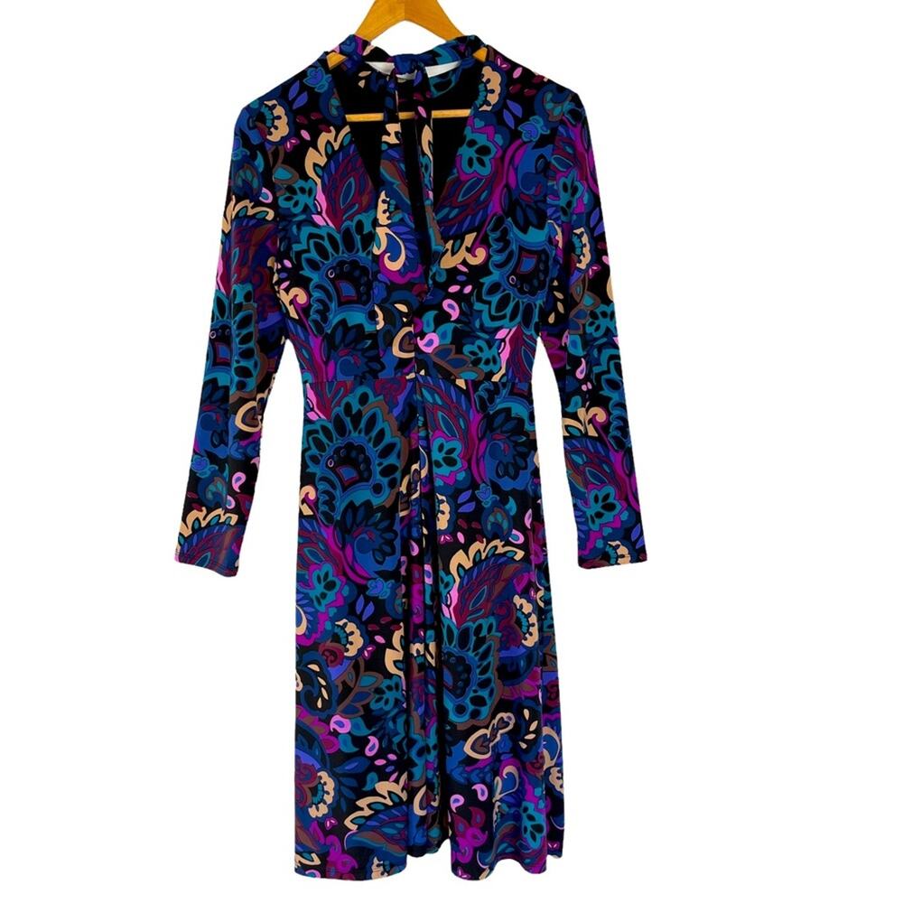 Trina Turk Tia Rosita Point Bonita Paisley Mock Neck Long Sleeve Dress Size 2 - Picture 9 of 13